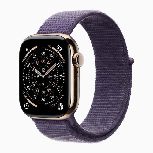 Apple Watch Series 11 42mm, Gold Titanium Case with Sport Loop - Purple Fog