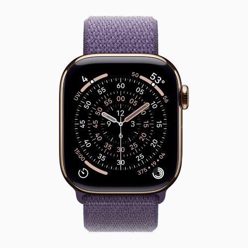 Apple Watch Series 11 42mm, Gold Titanium Case with Sport Loop - Purple Fog