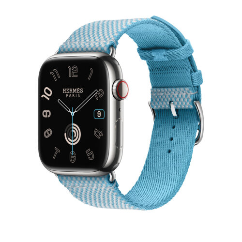 Ремешок Hermes для Apple Watch 45mm Toile H Single Tour - Голубой (Bleu Céleste/Écru)