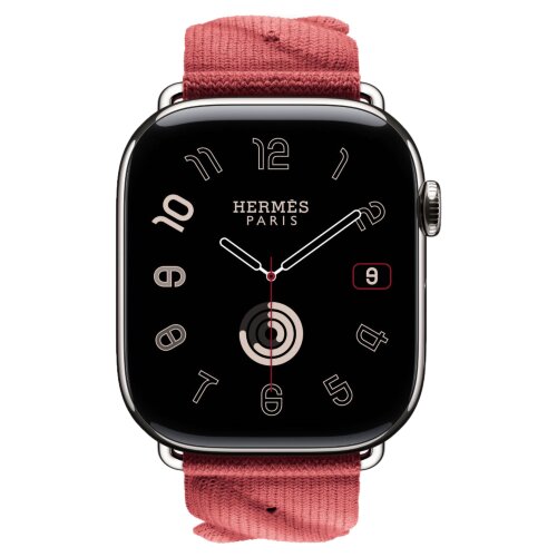 Apple Watch Hermes Series 10 46mm, ремешок из трикотажа красный