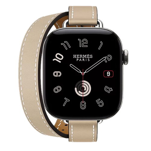 Apple Watch Hermes Series 12 42mm, двойной тонкий кожаный ремешок бежевого цвета