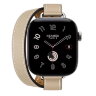 Apple Watch Hermes Series 12 42mm, двойной тонкий кожаный ремешок бежевого цвета