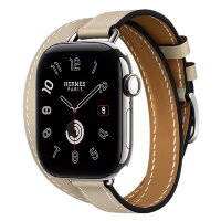 Apple Watch Hermes Series 12 42mm, двойной тонкий кожаный ремешок бежевого цвета