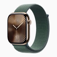 Apple Watch Series 10 46mm, Gold Titanium Case with Sport Loop - Lake Green