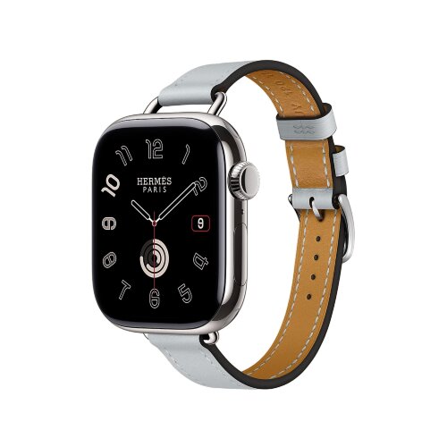 Кожаный ремешок Hermes для Apple Watch Single Tour 42mm Attelage - Серо-голубой (Bleu Glacier)