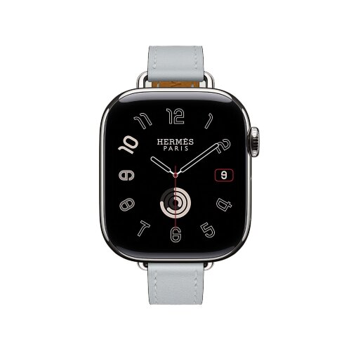 Кожаный ремешок Hermes для Apple Watch Single Tour 42mm Attelage - Серо-голубой (Bleu Glacier)