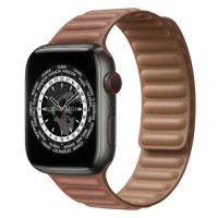 Apple Watch Series 7 45 мм чёрный Титан, кожаный ремешок золотисто-коричневый