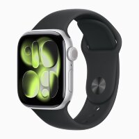 Apple Watch Series 11 42mm, Silver Aluminum Case with Sport Band - Black