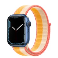 Apple Watch Series 7 41 мм, синий алюминий, спортивный браслет «Спелый маис/белый»
