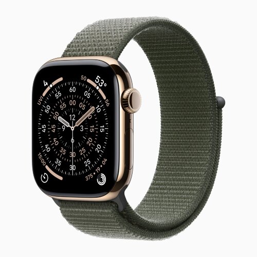 Apple Watch Series 11 42mm, Gold Titanium Case with Sport Loop - Forest