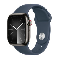 Apple Watch Series 9 45mm, Graphite Stainless Steel Case with Sport Band - Storm Blue