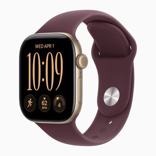 Apple Watch Series 12 42mm, Light Gold Aluminum Case with Sport Band - Burgundy