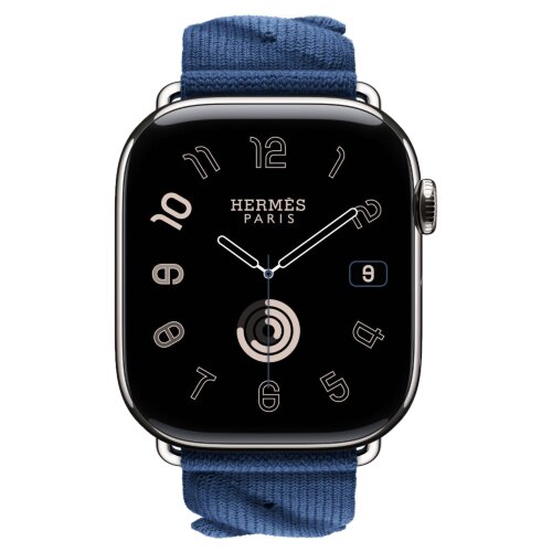 Apple Watch Hermes Series 10 46mm, ремешок из трикотажа синий
