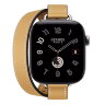 Apple Watch Hermes Series 12 42mm, двойной тонкий кожаный ремешок соломенного цвета с белой строчкой