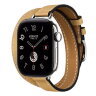 Apple Watch Hermes Series 12 42mm, двойной тонкий кожаный ремешок соломенного цвета с белой строчкой