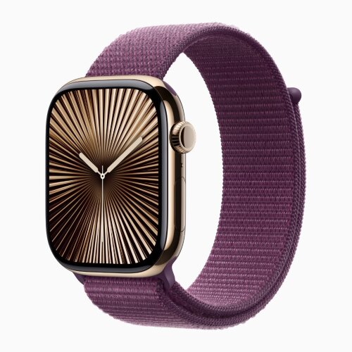 Apple Watch Series 10 46mm, Gold Titanium Case with Sport Loop - Plum