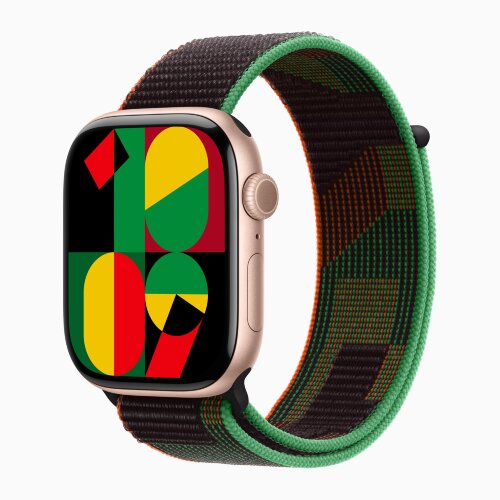Apple Watch Series 10 46mm, Rose Gold Aluminum Case with Sport Loop - Black Unity