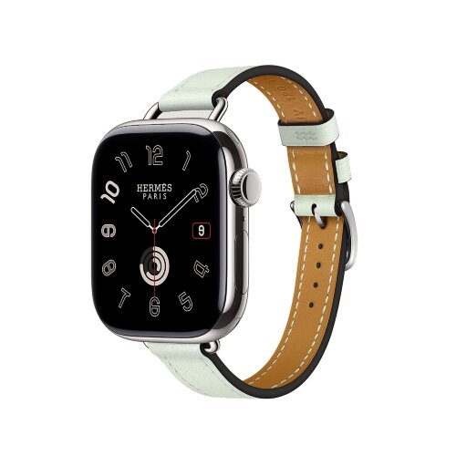 Кожаный ремешок Hermes для Apple Watch Single Tour 42mm Attelage - Мятный (Vert Рeppermint)