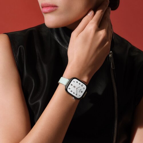 Кожаный ремешок Hermes для Apple Watch Single Tour 42mm Attelage - Мятный (Vert Рeppermint)