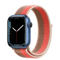 Apple Watch Series 7 41 мм, синий алюминий, спортивный браслет «Розовый помело/миндальный»