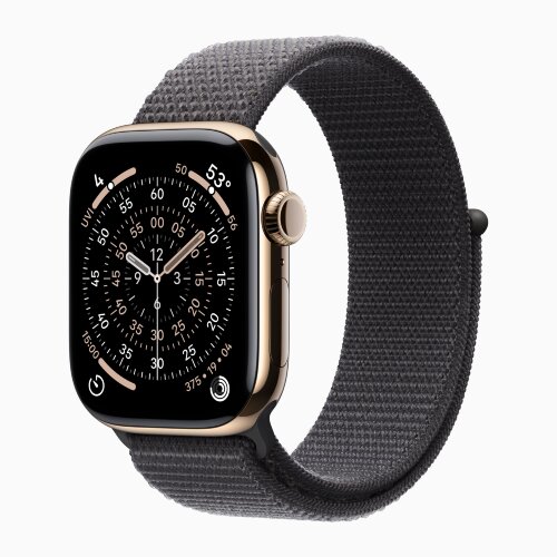Apple Watch Series 11 42mm, Gold Titanium Case with Sport Loop - Dark Gray