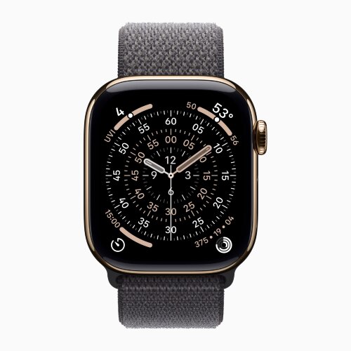 Apple Watch Series 11 42mm, Gold Titanium Case with Sport Loop - Dark Gray
