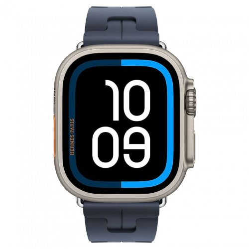 Apple Watch Ultra 3 Hermes 49mm Titanium, спортивный ремешок  Kilim синий