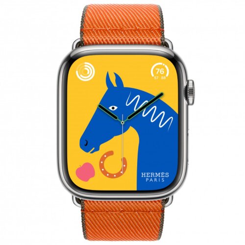 Apple Watch Hermes Series 9 45mm, ремешок из плетеного нейлона оранжевый с хаки
