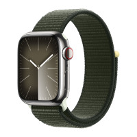 Apple Watch Series 9 41mm, Silver Stainless Steel Case with Sport Loop - Cypress