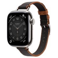 Apple Watch Hermes Series 10 42mm, тонкий ремешок из плетенного нейлона черный/золотой