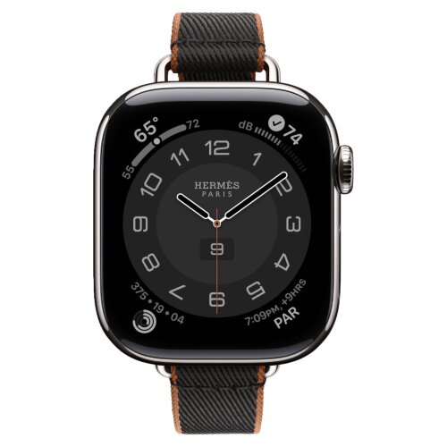 Apple Watch Hermes Series 10 42mm, тонкий ремешок из плетенного нейлона черный/золотой