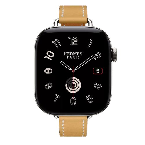 Apple Watch Hermes Series 12 42mm, тонкий кожаный ремешок соломенный цвета со светлой строчкой