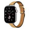 Apple Watch Hermes Series 12 42mm, тонкий кожаный ремешок соломенный цвета со светлой строчкой