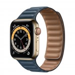Apple Watch Series 6 Gold Stainless Steel 40mm, кожаный ремешок "балтийский синий"