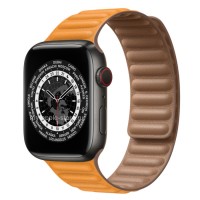 Apple Watch Series 7 45 мм чёрный Титан, кожаный ремешок «Золотой апельсин»
