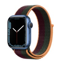 Apple Watch Series 7 41 мм, синий алюминий, спортивный браслет «Тёмная вишня/зелёный лес»