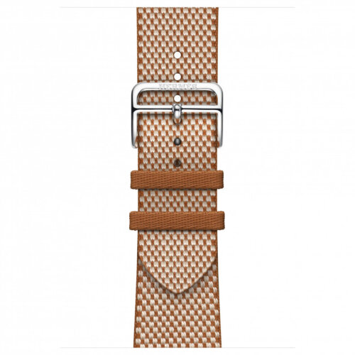 Apple Watch Hermes Series 11 46mm, клетчатый ремешок из плетеного нейлона золотой с белым