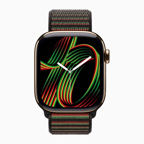 Apple Watch Series 11 42mm, Gold Titanium Case with Sport Loop - Black Unity - Unity Rhythm