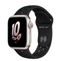 Apple Watch Series 8 Nike 41mm, Starlight Aluminum Case with Sport Band - Black/Black