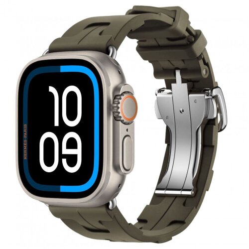 Apple Watch Ultra 3 Hermes 49mm Titanium, спортивный ремешок  Kilim хаки