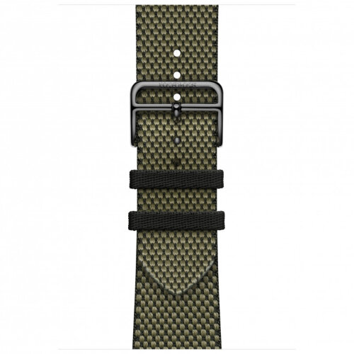 Apple Watch Hermes Series 9 45mm, клетчатый ремешок из плетеного нейлона зеленый с черным