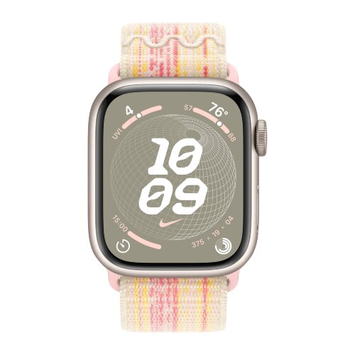 Apple Watch Series 9 45mm, Starlight Aluminum Case with Nike Sport Loop - Starlight/Pink