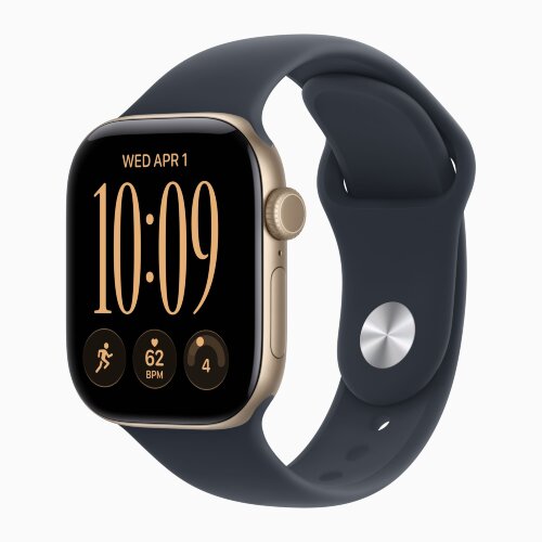 Apple Watch Series 12 42mm, Light Gold Aluminum Case with Sport Band - Navy Blue