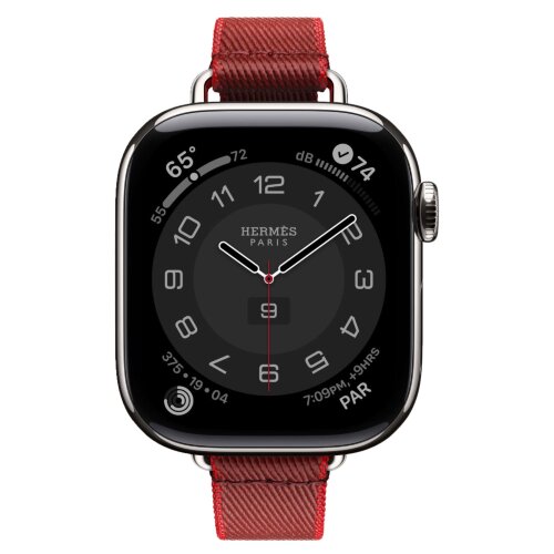 Apple Watch Hermes Series 10 42mm, тонкий ремешок из плетенного нейлона красный