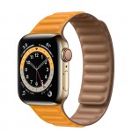 Apple Watch Series 6 40mm золотая сталь, кожаный ремешок "золотой апельсин"