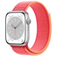 Apple Watch Series 8 45mm, Silver Aluminum Case with Sport Loop - Red