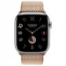 Apple Watch Hermes Series 9 45mm, клетчатый ремешок из плетеного нейлона золотой с белым