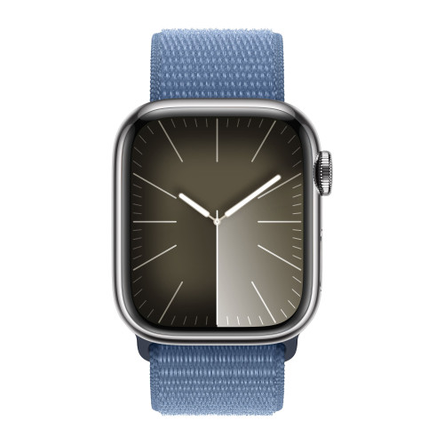 Apple Watch Series 9 41mm, Silver Stainless Steel Case with Sport Loop - Winter Blue