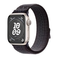 Apple Watch Series 9 45mm, Starlight Aluminum Case with Nike Sport Loop - Black/Blue