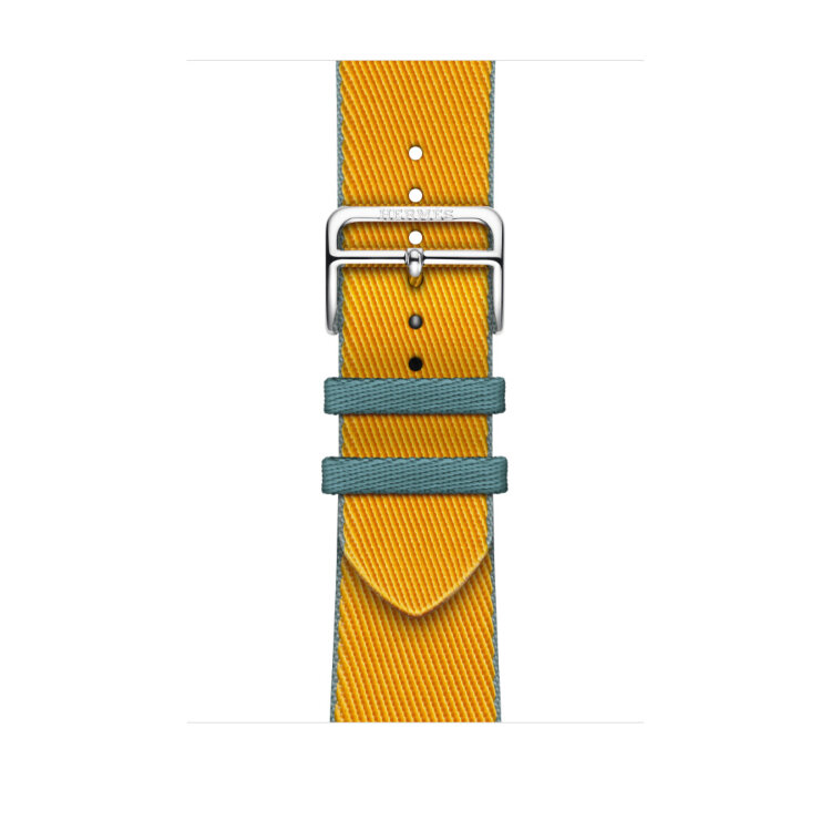 Ремешок Hermes для Apple Watch 46mm Twill Jump Single Tour - Желтый (Jaune d'Or/Bleu Jean)